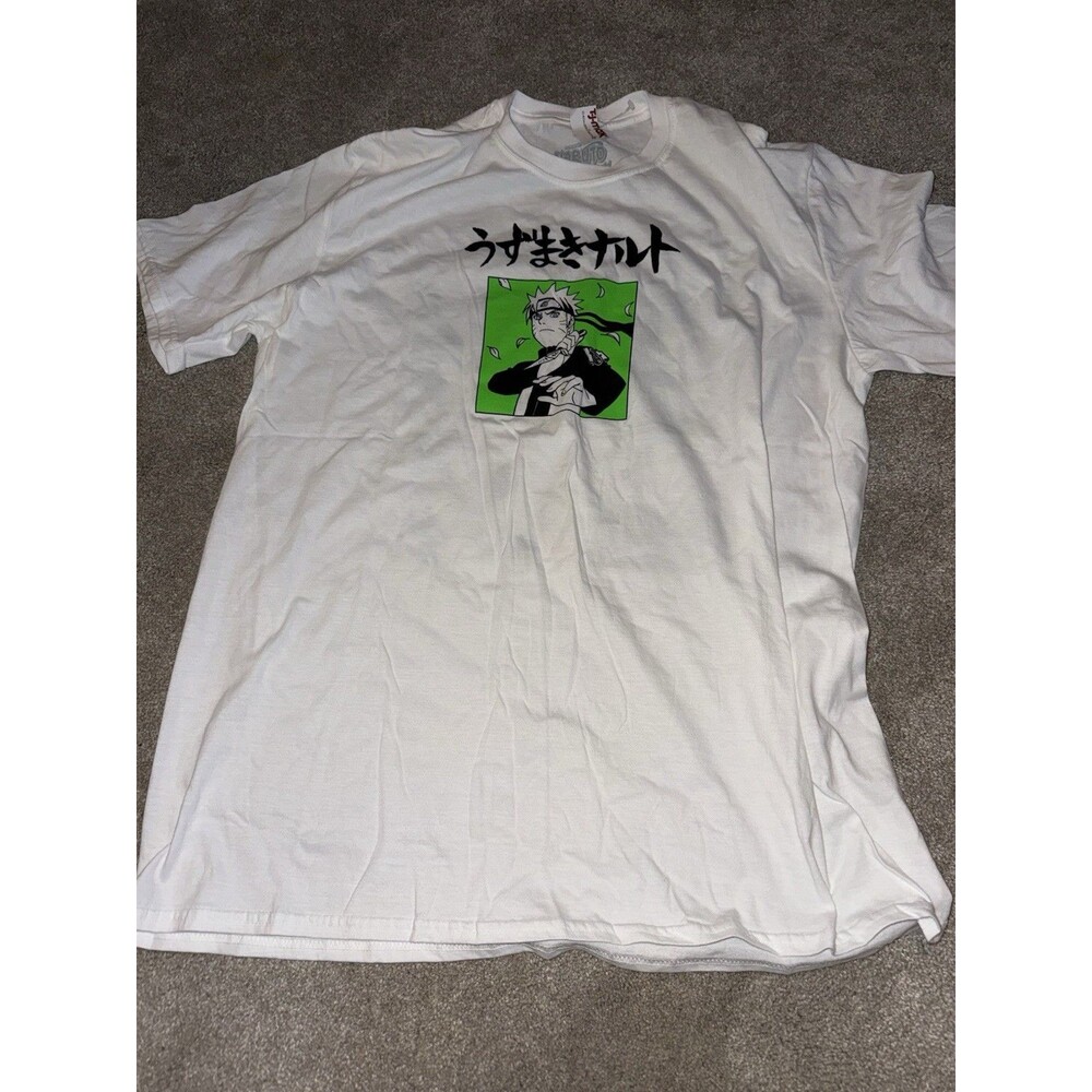 Naruto Shippuden Mens T-Shirt Sz XL White Anime Graphic Tee Front Back NWT
